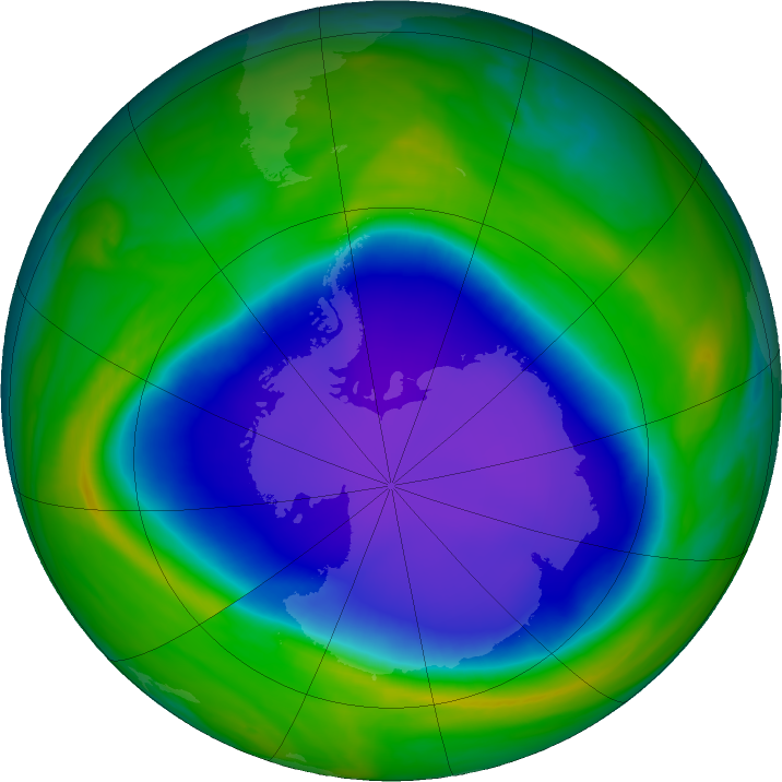 Antarctic ozone map for 29 October 2020